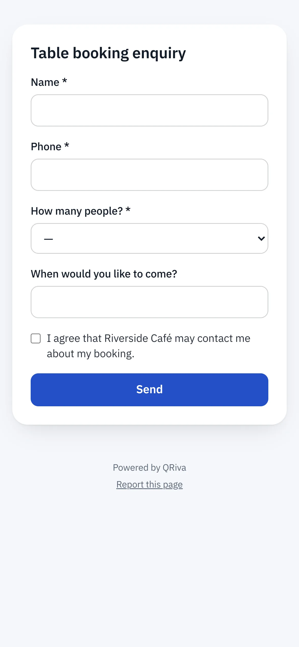A booking form on a phone